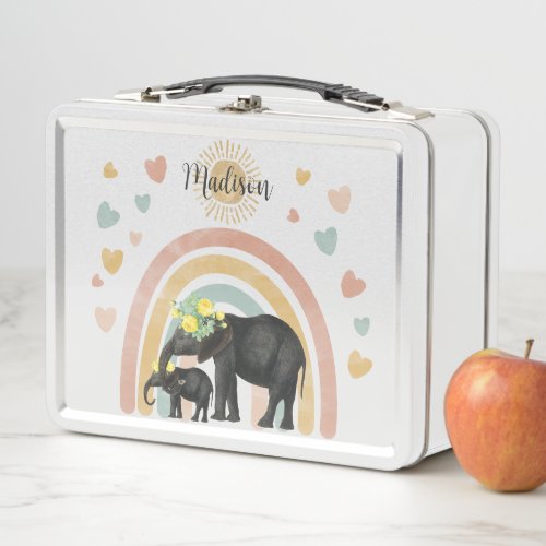 Retro Pastel Rainbow Cute Elephants Metal Lunch Box