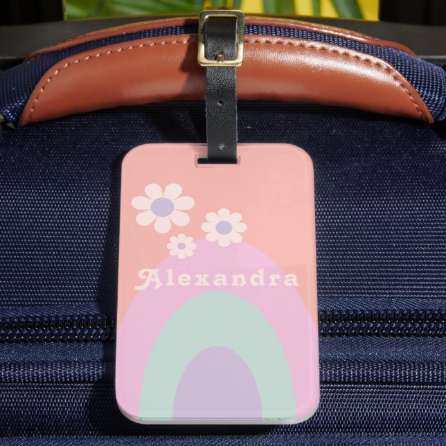 Retro Pastel Rainbow Floral Custom Luggage Tag (Front Insitu 2)