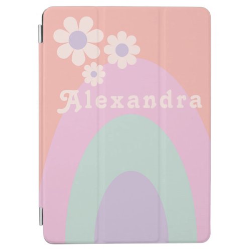 Retro Pastel Rainbow Floral Name iPad Air Cover