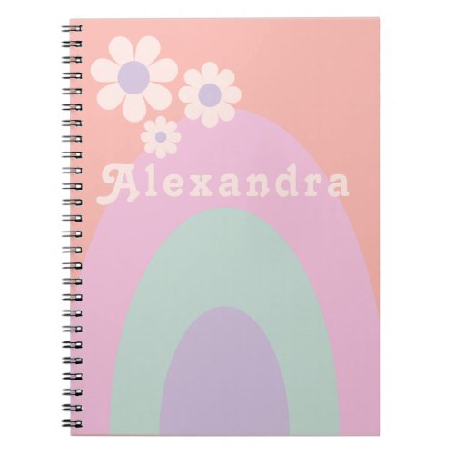 Retro Pastel Rainbow Floral Name Notebook