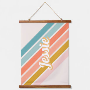 Retro Pastel Rainbow Personalized Name Hanging Tapestry