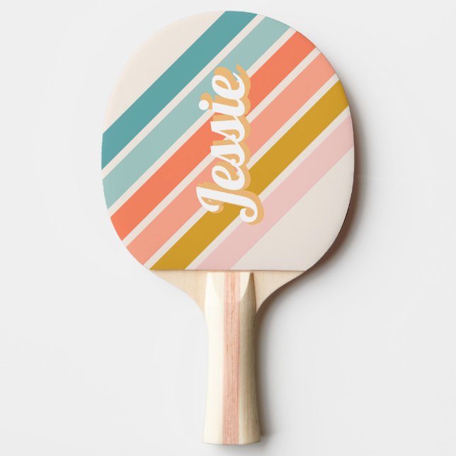 Retro Pastel Rainbow Personalized Name Ping Pong Paddle (Front)