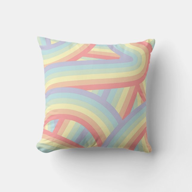 Retro Pastel Rainbow Stripes Pattern Throw Pillow (Front)