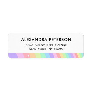 Retro Pastel Rainbow Wavy Pattern with Stars Label
