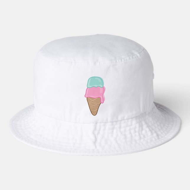 Retro Pastel Strawberry Mint Summer Ice-Cream Cone Bucket Hat (Front)