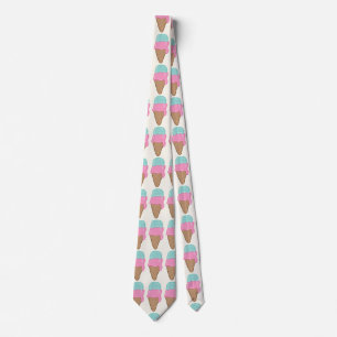 Retro Pastel Strawberry Mint Summer Ice-Cream Cone Neck Tie