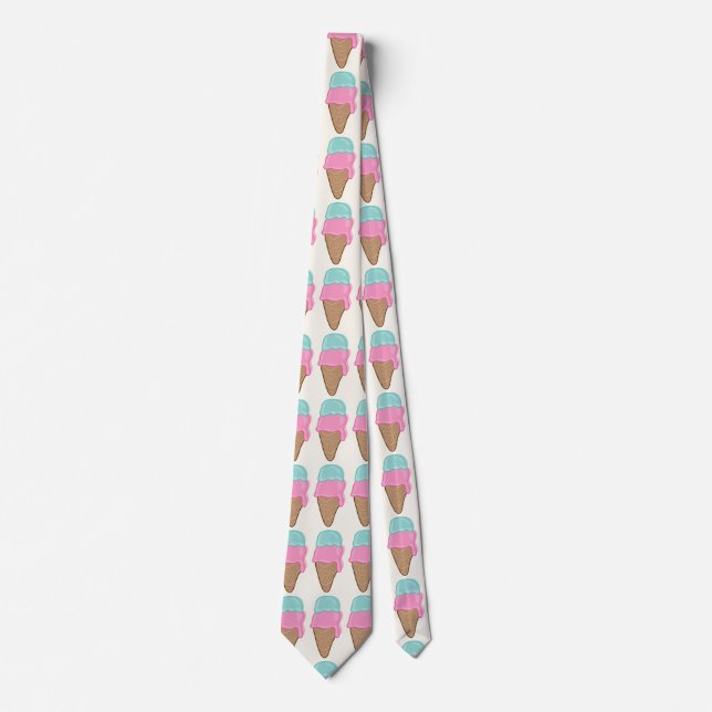Retro Pastel Strawberry Mint Summer Ice-Cream Cone Neck Tie (Front)
