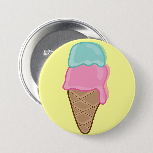 Retro Pastel Strawberry Mint Summer Ice-Cream Cone Pinback Button (Front & Back)