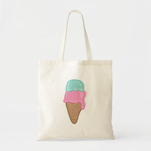 Retro Pastel Strawberry Mint Summer Ice-Cream Cone Tote Bag
