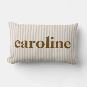 Retro Pastel Stripe Personalized Brown Name Lumbar Pillow