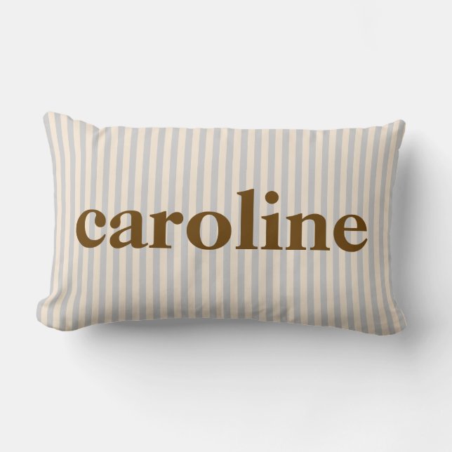 Retro Pastel Stripe Personalized Brown Name Lumbar Pillow (Front)