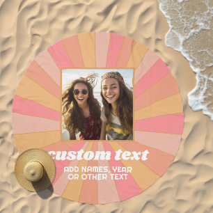 Retro pastel stripe photo frame - name beach towel