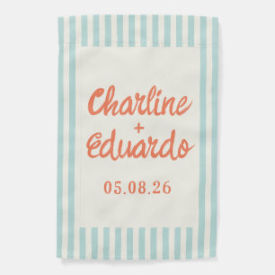 Retro Pastel Striped Wedding  Garden Flag