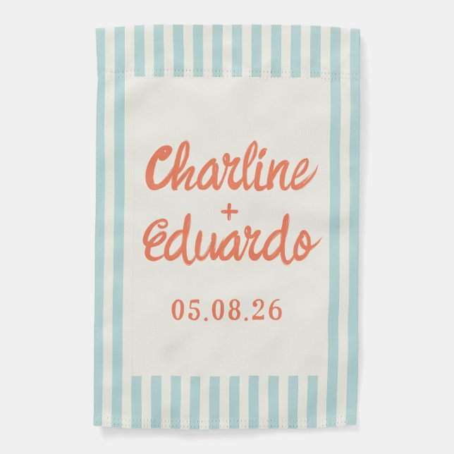 Retro Pastel Striped Wedding  Garden Flag (Front)