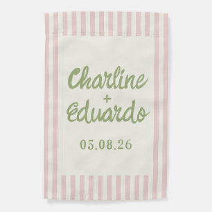 Retro Pastel Striped Wedding  Garden Flag