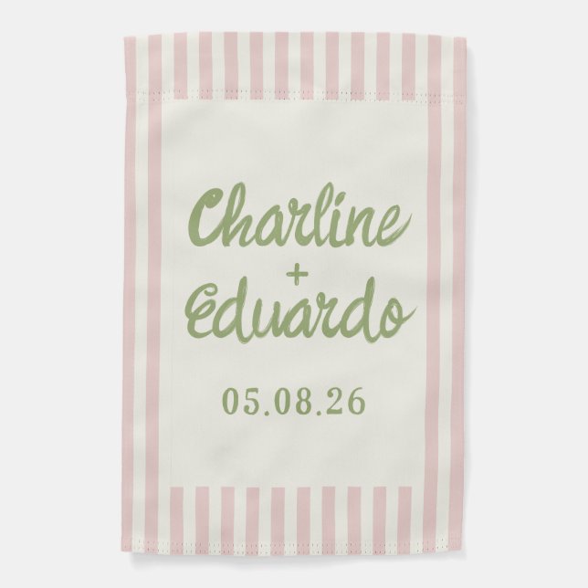 Retro Pastel Striped Wedding  Garden Flag (Front)