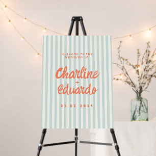 Retro Pastel Striped Wedding Welcome Sign