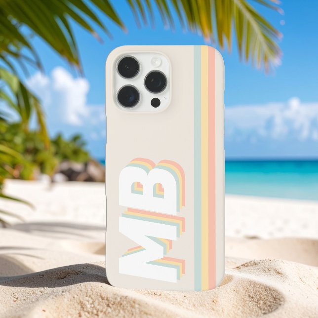 Retro Pastel Stripes Personalized Initial Monogram Case-Mate iPhone Case (Creator Uploaded)