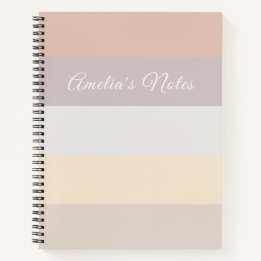 Retro Pastel Stripes Rose Pink Grey | Monogrammed Notebook