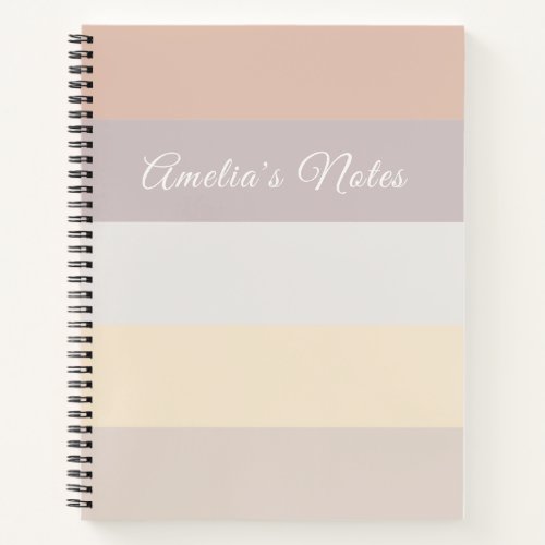 Retro Pastel Stripes Rose Pink Grey  Monogrammed  Notebook