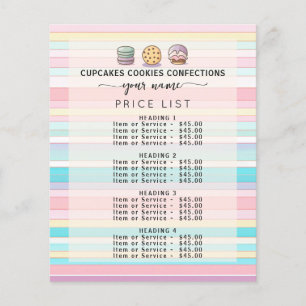 Retro Pastel stripes Sweet Bakery Price List Menu Flyer