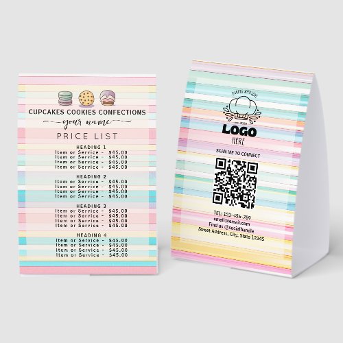 Retro Pastel stripes Sweet Bakery Price List Menu Paper Table Tent