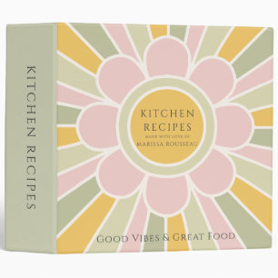 Retro Pastel Sunshine Personalized Kitchen Recipes 3 Ring Binder