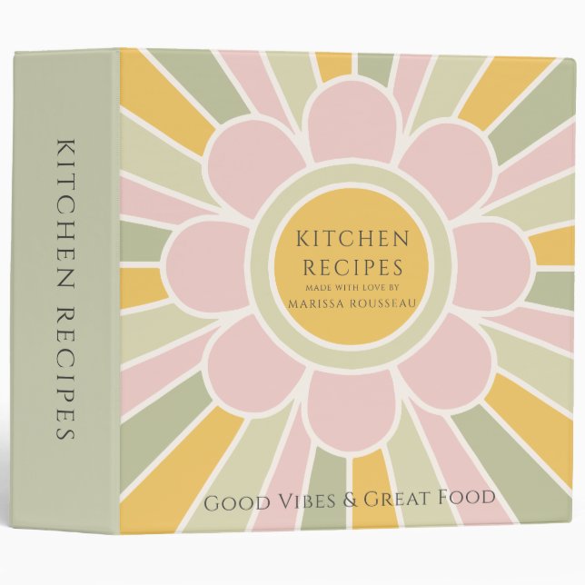 Retro Pastel Sunshine Personalized Kitchen Recipes 3 Ring Binder (Front/Spine)