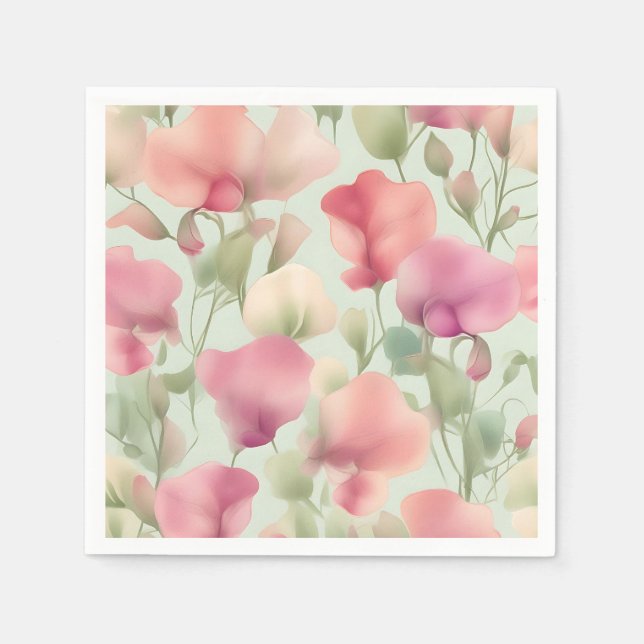 Retro Pastel Sweet Pea Pattern Napkins (Front)