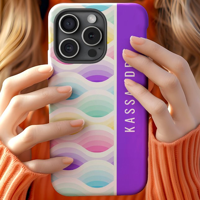 Retro Pastel Waves Modern Script Name Iphone Case (Creator Uploaded)