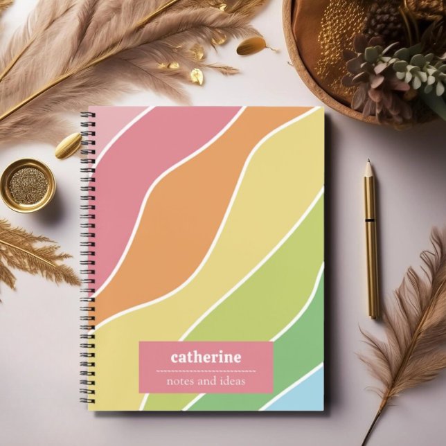 Retro Pastel Waves Personalized Spiral Notebook (Creator Uploaded)