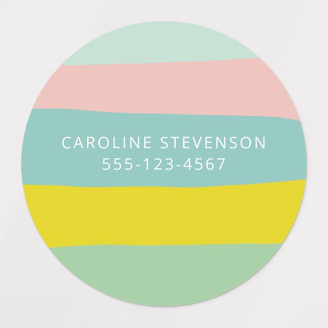  Retro Pastel Wavy Stripe Custom Name Contact Info Labels (Design 1)