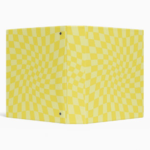 Retro Pastel Yellow Checks Warped Checkerboard   3 Ring Binder