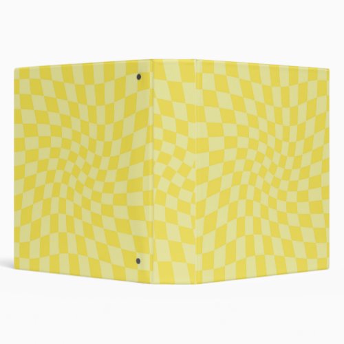 Retro Pastel Yellow Checks Warped Checkerboard   3 Ring Binder