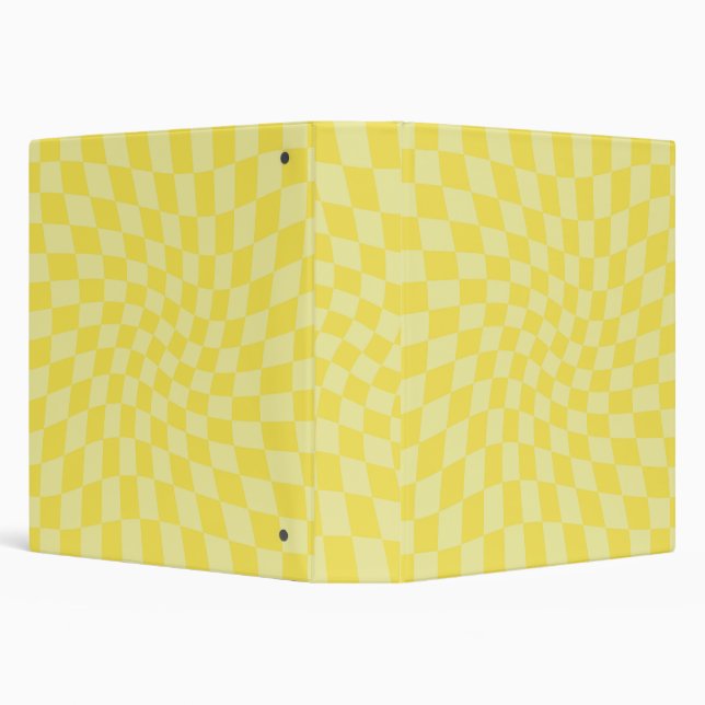 Retro Pastel Yellow Checks Warped Checkerboard   3 Ring Binder (Background)
