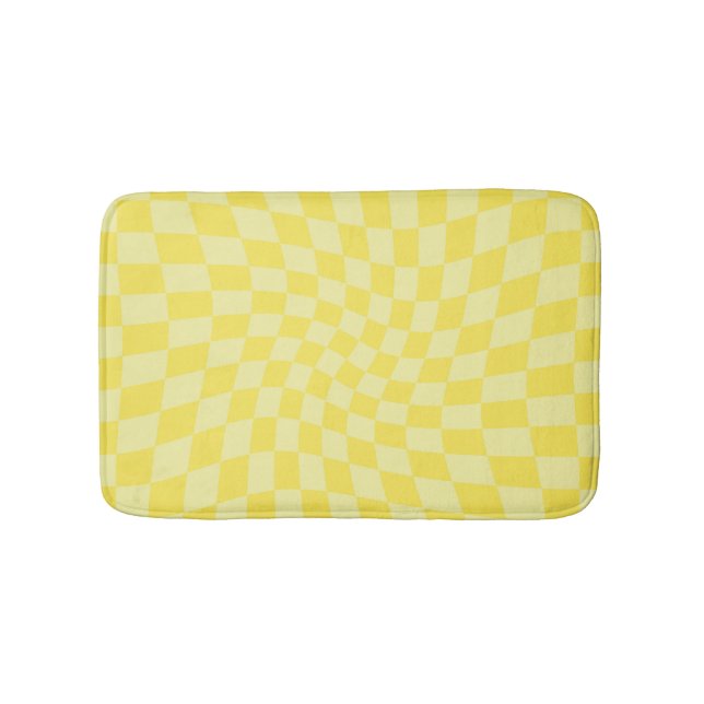 Retro Pastel Yellow Checks Warped Checkerboard   Bath Mat (Front)