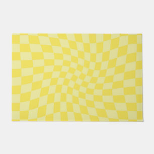 Retro Pastel Yellow Checks Warped Checkerboard   Doormat