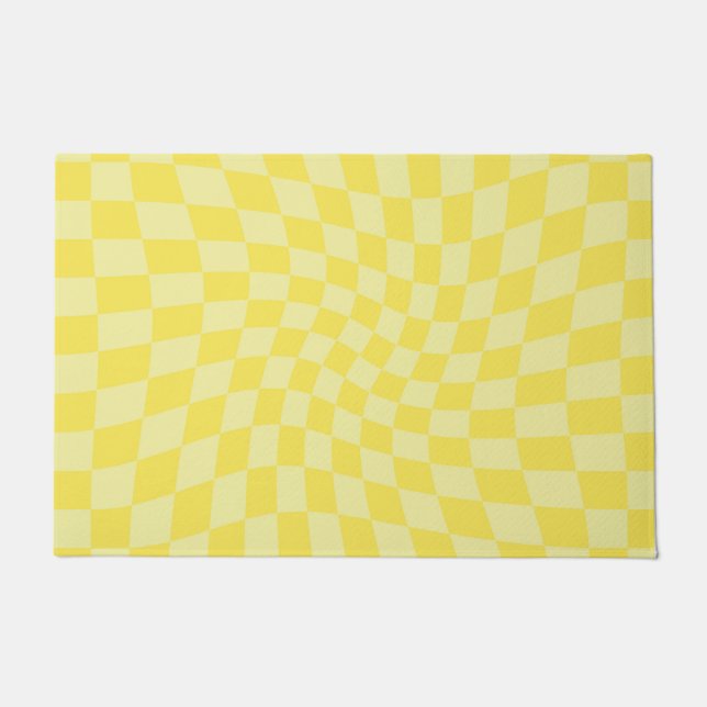 Retro Pastel Yellow Checks Warped Checkerboard   Doormat (Front)