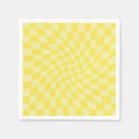 Retro Pastel Yellow Checks Warped Checkerboard   