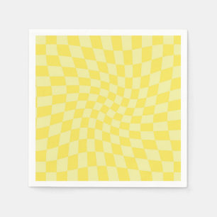 Retro Pastel Yellow Checks Warped Checkerboard    Napkins