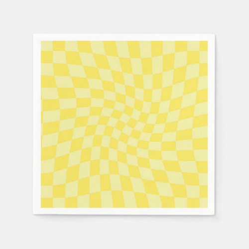 Retro Pastel Yellow Checks Warped Checkerboard    Napkins