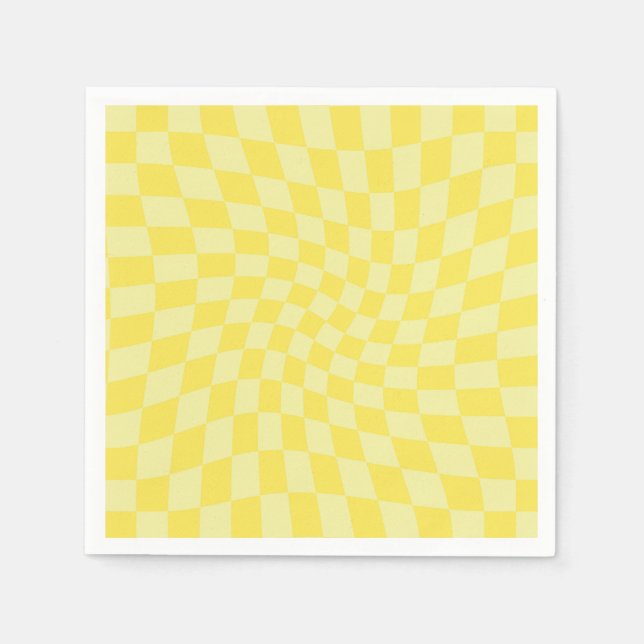 Retro Pastel Yellow Checks Warped Checkerboard    Napkins (Front)