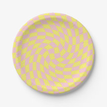 Retro Pastel Yellow Checks Warped Checkerboard