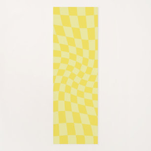 Retro Pastel Yellow Checks Warped Checkerboard    Yoga Mat