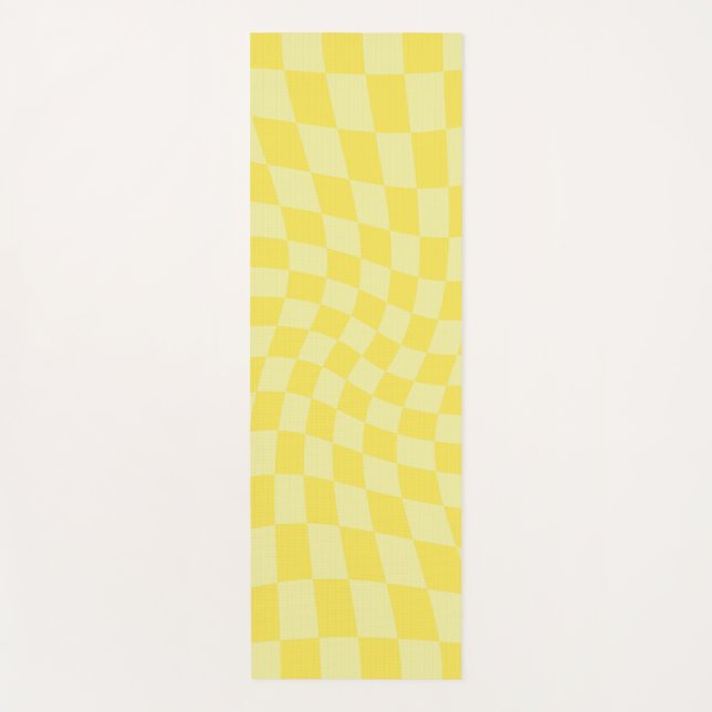 Retro Pastel Yellow Checks Warped Checkerboard    Yoga Mat (Front)