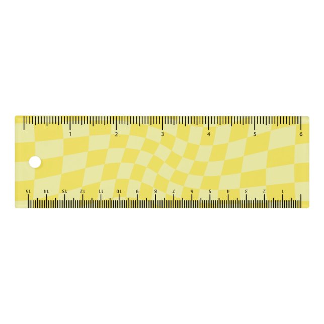 Retro Pastel Yellow Warped Check Checkered  Ruler (Front)