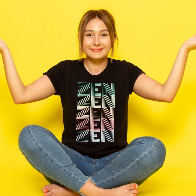 retro pastel ZEN Colorful gradient Yoga black T-Shirt (Creator Uploaded)
