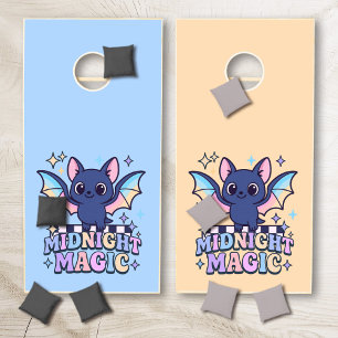 Retro Pastelcore Cute Halloween Bat & Checkerboard Cornhole Set