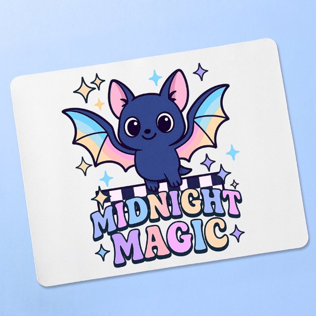 Retro Pastelcore Cute Halloween Bat & Checkerboard Mouse Pad (The midnight magic kawaii bat design shines with retro pastel charm.)