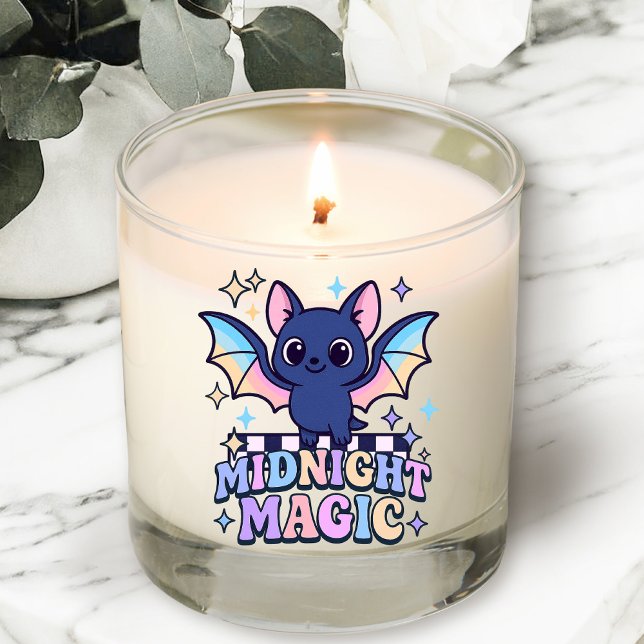 Retro Pastelcore Cute Halloween Bat & Checkerboard Scented Candle (The midnight magic kawaii bat design shines with retro pastel charm.)